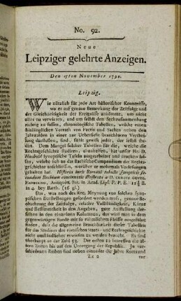 No. 92. Den 15ten November 1790.