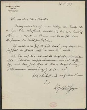 Brief an Ludwig Strecker an B. Schott's Söhne : 27.01.1929
