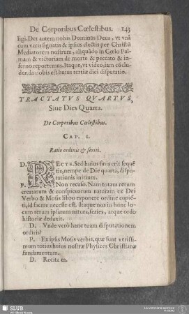 Tractatus Quartus, Sive Dies Quarta. De Corporibus Coelestibus