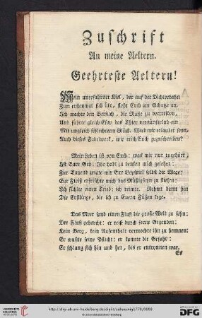 Zuschrift an meine Aeltern
