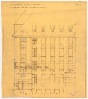 AEG-Hauptverwaltungsgebäude, Berlin: Hauptgebäude: Fassadenteilansicht der Rückseite, 1:50
