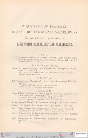 Bildnisse und Trachten, Sittenbillder und galante Darstellungen (Nr. 1355 - 2101)