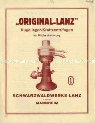 "Original-Lanz" Kugellager-Kraftzentrifugen für Milchentrahmung