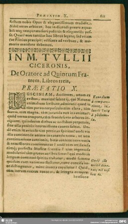 In M. Tullii Ciceronis, De Oratore ad Quintum Fratrem, Libros treis. Praefatio X.
