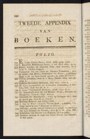 Tweede Appendix van Boeken.