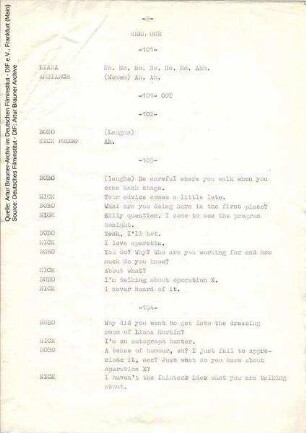 Englische Dialogliste (Auszug)