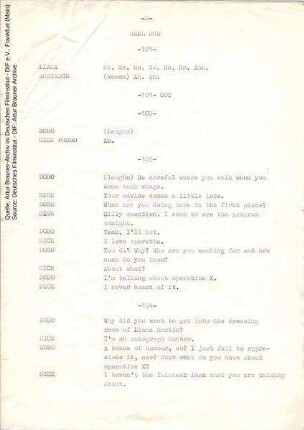 Englische Dialogliste (Auszug)