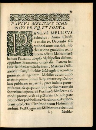 Paulus Melissus Schedius Fr. Eq. Et Poeta.