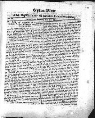 Extra=Blatt zu den Flugblättern aus der deutschen Nationalversammlung. N[umer]o 11. (Sammlung Friedlaender)