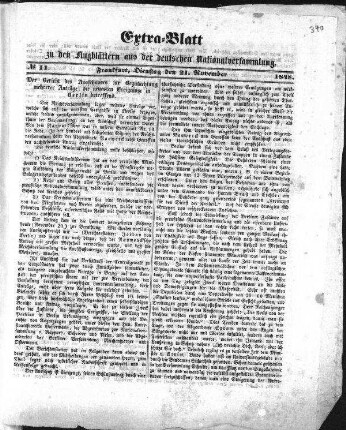 Extra=Blatt zu den Flugblättern aus der deutschen Nationalversammlung. N[umer]o 11. (Sammlung Friedlaender)