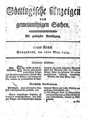 11tes Stück. Sonnabend, den 18ten Merz 1775.
