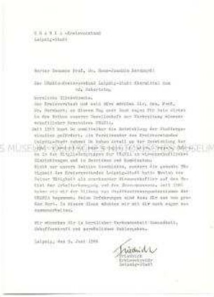 Glückwunschschreiben des Kreisvorstandes der Urania der Stadt Leipzig zum 60. Geburtstag - Personenkonvolut