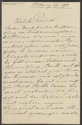 Brief an B. Schott's Söhne : 01.09.1896