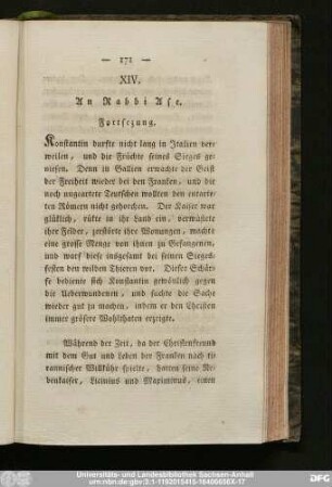 XIV. An Rabbi Ase. Fortsetzung.