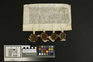 Gundheim: Revers von Dieterich Kolbe von Bopparten, Ritters Claus und Siegfrieds v. Oberstein Gebrüder und Friederich von Flörsheim gegen Ludwig P...
