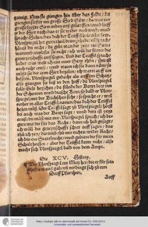 Die XCV. History Wie Vlenspiegel ein Metz het/die er für sein Ehefraw auß gab/vn verdingt sich zu eim Dorff Pfarrherrn