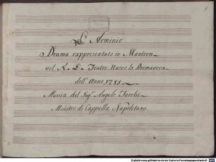 L' Arminio, V (6), orch - BSB Mus.ms. 548 : L'Arminio // Drama rappresentato in Mantova // nel R. D. Teatro Nuovo la Primavera // dell'Anno 1785 // Musica del Sig. r Angelo Tarchi // Maestro di Capella Napoletano // [binding title:] L'Arminio // Drama // Per Musica // Atto I m o (II d o)