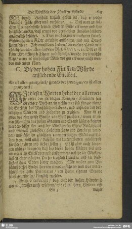 C. Die der hohen Fürsten-Würde anklebende Eitelkeit