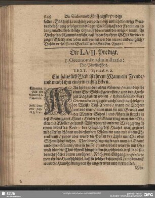 Die LVII. Predigt. 3. Oeconomiae administratio: Die Häuslichkeit