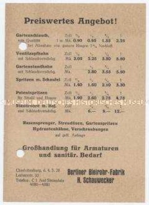 Armaturen für gärtnerische Einrichtungen und für den sanitären Bedarf