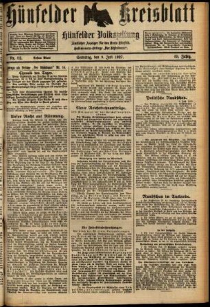 Erste Ausgabe vom Samstag, den 09. Juli 1927.