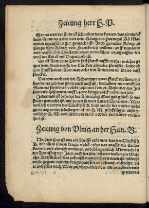 Zeitung von Ulnicz an her Han. B.
