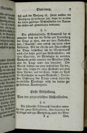 Erste Abtheilung. Von den geographischen Wissenschaften.