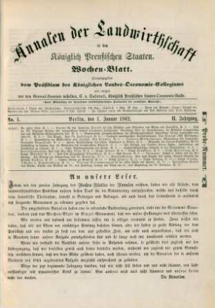 2.1862: Annalen der Landwirthschaft in den Königlich Preußischen Staaten / Wochenblatt