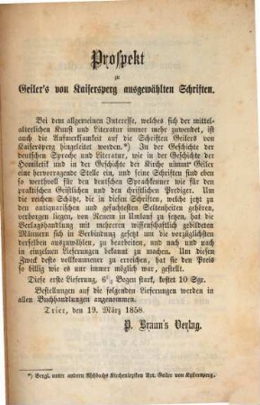 Geiler's von Kaisersperg ausgewählte Schriften. 1, Der höllische Löwe : Predigten, gehalten im Jahr 1507 im hohen Münster zu Straßburg