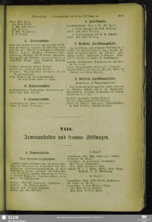 VIII. Armenanstalten und fromme Stiftungen