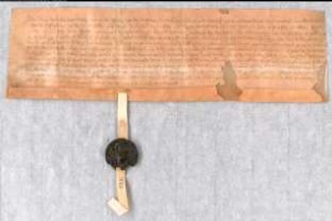 Alart Herr von Buren und Beusinchem und seine Gattin Elisabeth von Bronkhorst verkaufen das Dorf und Kirchspiel Dieden an den Herrn Walraf von Valkenburg, Herrn von Born. Gegeven 1373 op den neghentyensten dach van der maent, die men heyt November. Siegel ab, neu angehängt Siegel Alarts von Buren, Umschrift leicht beschädigt.