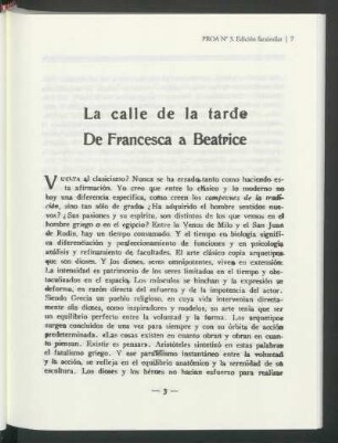 La calle de la tarde : De Francesca a Beatrice