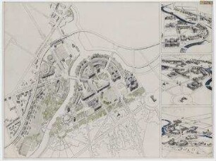 Bundesoffener städtebaulicher und landschaftsplanerischer Ideenwettbewerb Platz der Republik (nicht realisiert), Ankauf – Axonometrische Projektion, Vogelschauen. Berlin-Mitte, Platz der Republik