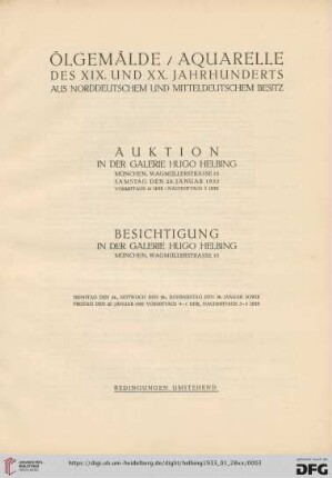 Ölgemälde, Aquarelle des XIX. und XX. Jahrhunderts aus norddeutschem und mitteldeutschem Besitz : 28. Januar 1933