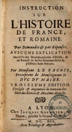 Instruction sur l'histoire de France et romaine : par demandes & par réponses