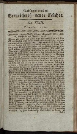 No. XXIII. December 1784.