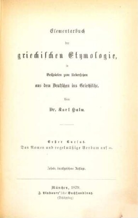 Anleitung zum Uebersetzen aus dem Deutschen ins Griechische, I,1