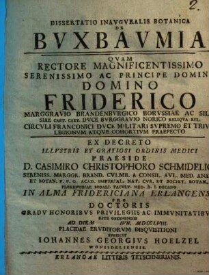 Dissertatio Inavgvralis Botanica De Bvxbavmia
