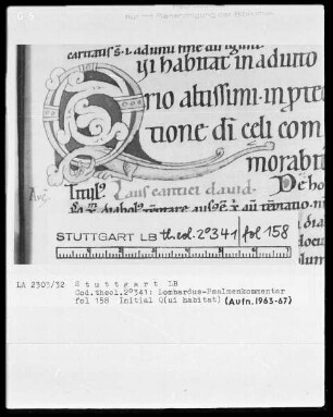 Petrus Lombardus, Psalmenkommentar — Initiale Q (ui habitat), Folio 158recto