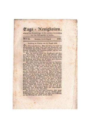 Tags-Neuigkeiten No. 23; 16. August 1833