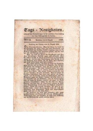 Tags-Neuigkeiten No. 23; 16. August 1833