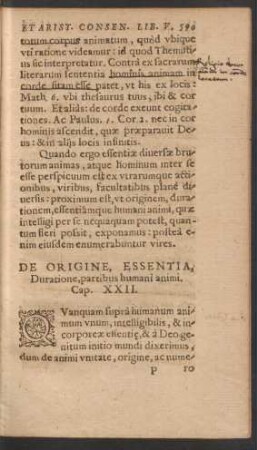 De Origine, Essentia, Duratione, partibus humani animi. Cap. XXII.