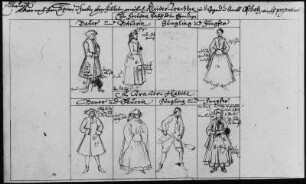 Kleidertrachten des Amtes Oschatz : Kleidertrachten des Amtes Oschatz. Zeichnung (vor 1743; J. A. Richter)
