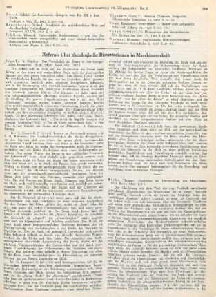 Referate über theologische Dissertationen in Maschinenschrift