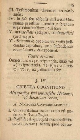 §. IV. Objecta cognitionis.
