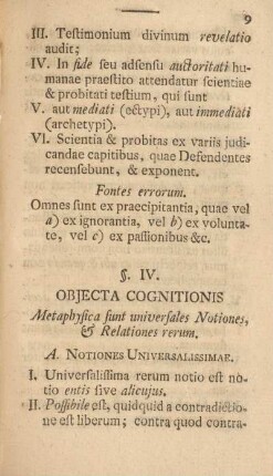 §. IV. Objecta cognitionis.