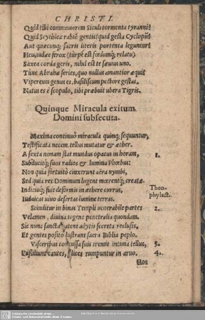Quinque Miracula exitum Domini subsecuta