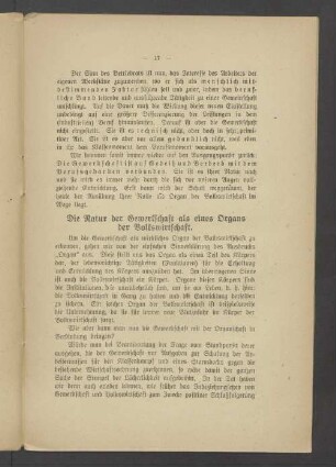 Die Natur der Gewerkschaft als eines Organs der Volkswirtschaft