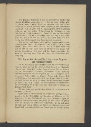 Die Natur der Gewerkschaft als eines Organs der Volkswirtschaft