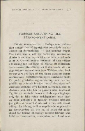 Sveriges Anslutning Till Bernkonventionen.